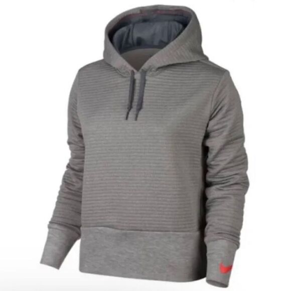 Nike Heathered Gray Training Swoosh Ribbed Sweatshirt Hoodie Small - Picture 1 of 7